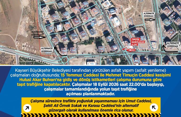 Dikkat! Hulusi Akar Bulvarı'nın bir bölümü asfalt çalışması nedeniyle kapatılıyor