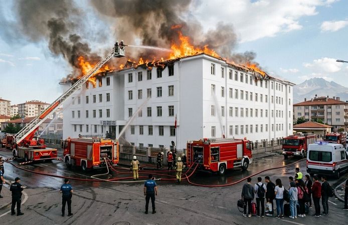Erkek öğrenci yurdunda yangın çıktı