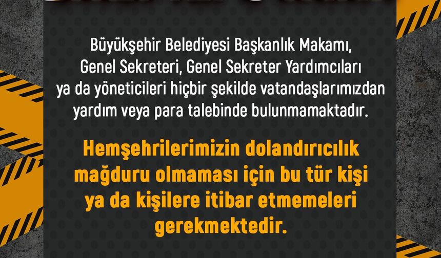 Kayseri Büyükşehir Belediyesi’nden Dolandırıcılık Uyarısı