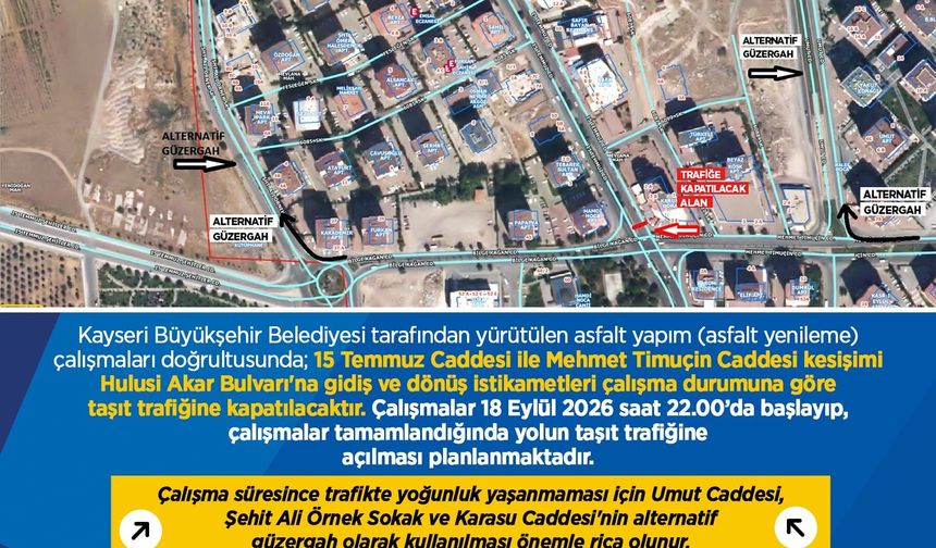 Dikkat! Hulusi Akar Bulvarı'nın bir bölümü asfalt çalışması nedeniyle kapatılıyor