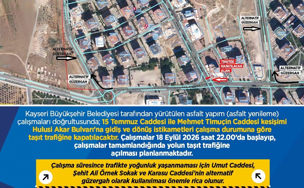 Dikkat! Hulusi Akar Bulvarı'nın bir bölümü asfalt çalışması nedeniyle kapatılıyor