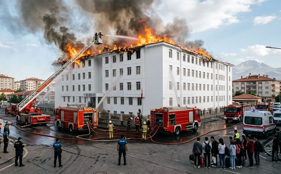 Erkek öğrenci yurdunda yangın çıktı